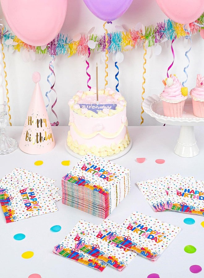 NatNarr 100 Pcs Happy Birthday Napkins Kids 5X5 Inch Rainbow Birthday Cocktail Napkins with Colorful Dots and Gift Boxs Pattern Design, Birthdays Party Supplies Suitable for Women & Kids - Image 5